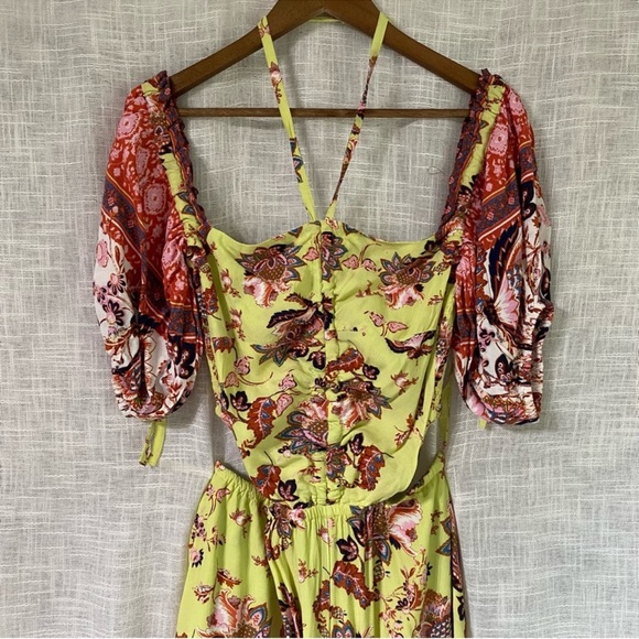 FREE PEOPLE Bali Citrus Skies Paisley Ruched
Halter Neck Flowy Jumpsuit - Picture 5 of 13